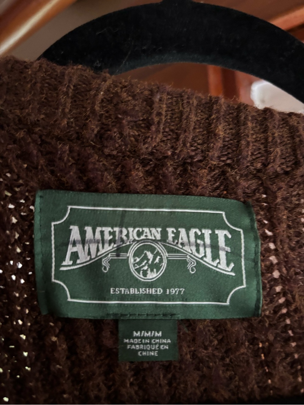 American Eagle Brown Chunky Knit Sweater Cozy Ribbed Crewneck - Picture 2 of 3